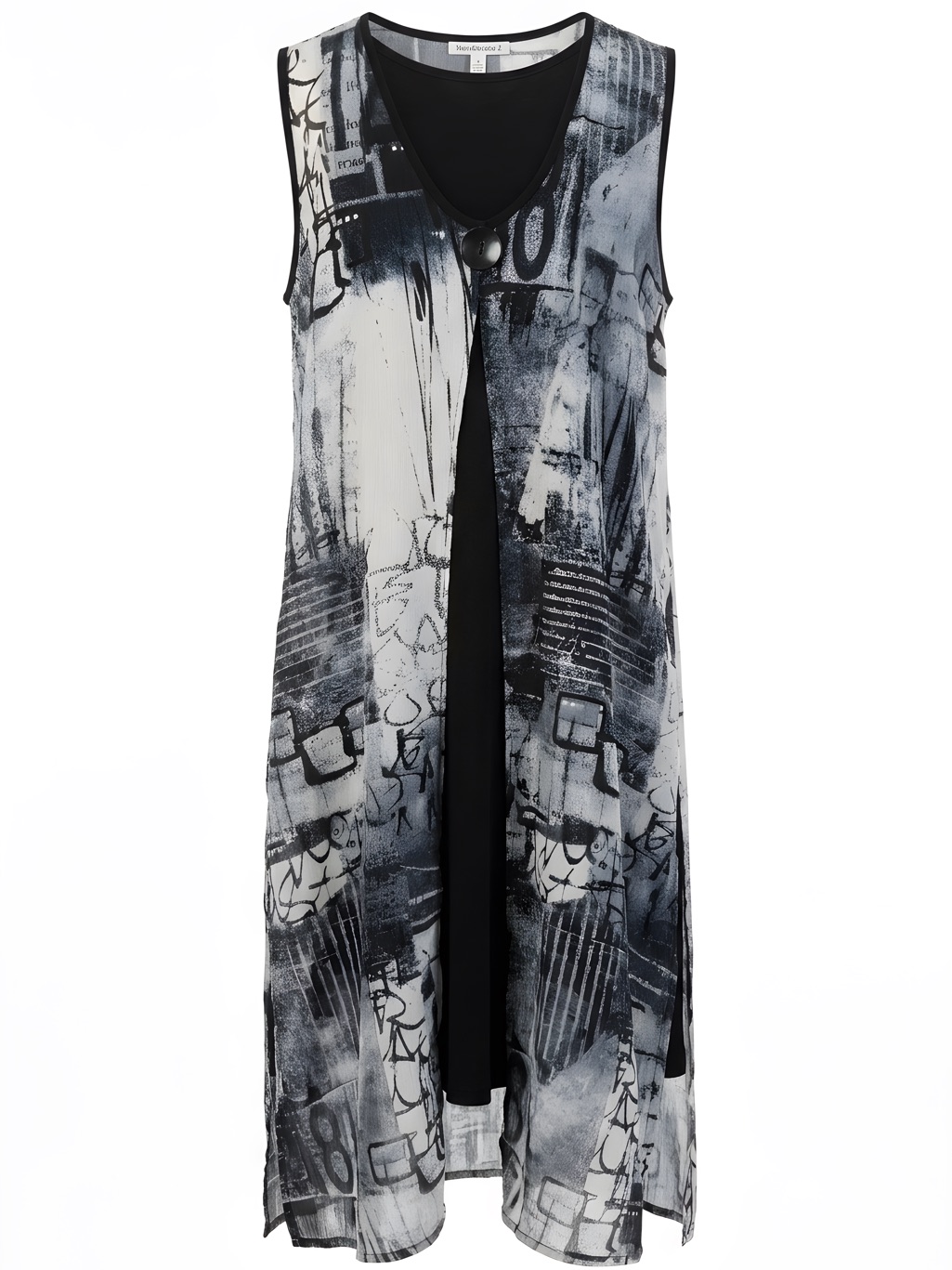 Dolcezza Sleeveless Black & Gray Layered Midi Dress